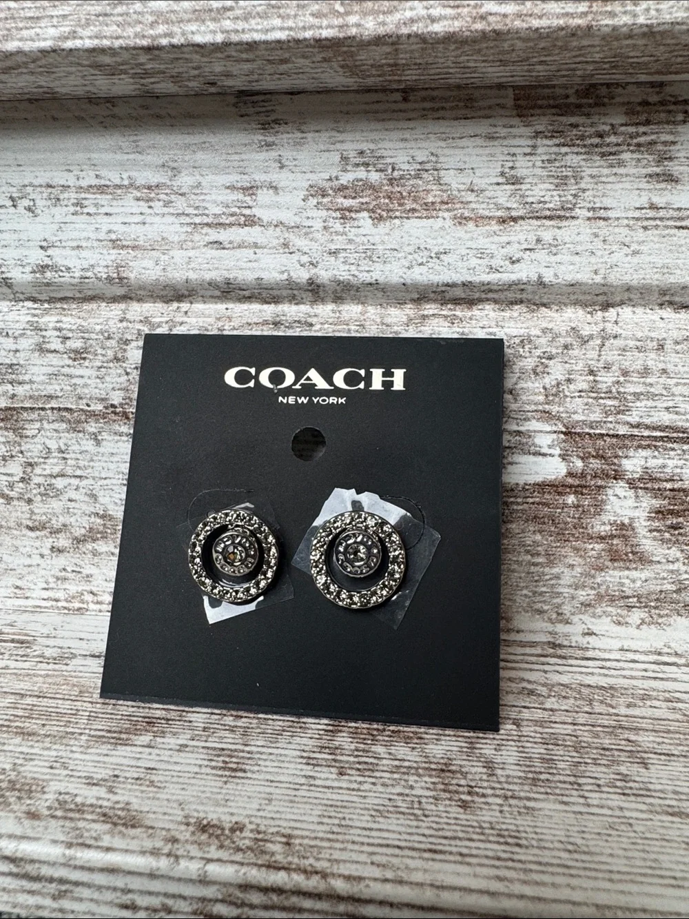 Coach Black and Silver Crystal Circle Stud Earrings - Picture 1 of 4
